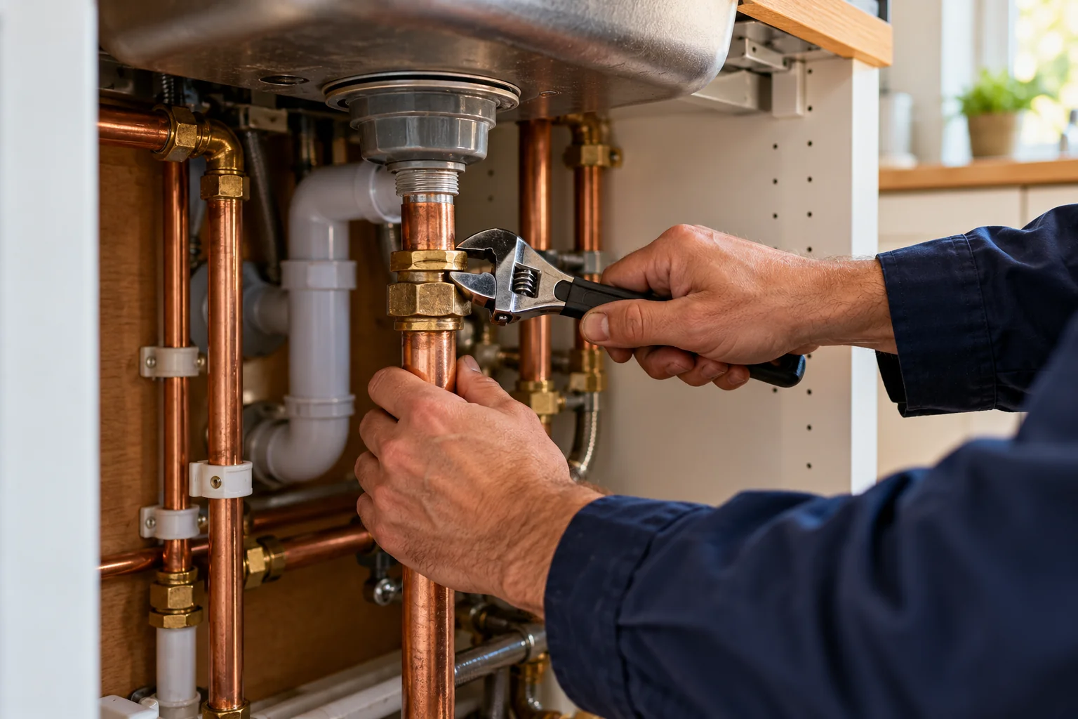 Illustrative plumbing scene showing practical pipework and a well-kept workspace